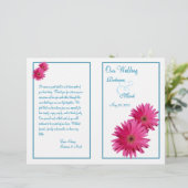 Pink Gerbera Daisy Blue Wedding Programme (Staand voorkant)