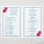 Pink Gerbera Daisy Blue Wedding Programme (Achterkant)