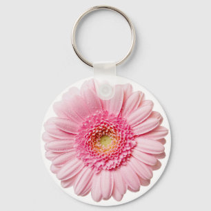 Pink Gerbera Daisy Button Sleutelhanger
