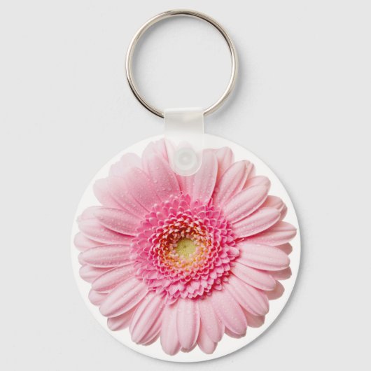 Pink Gerbera Daisy Button Sleutelhanger (Voorkant)