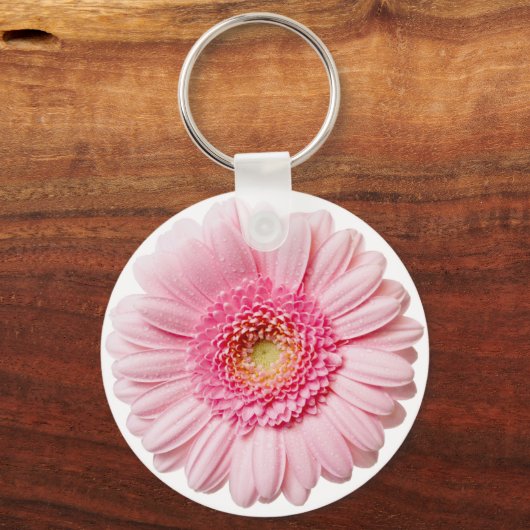Pink Gerbera Daisy Button Sleutelhanger (Voorkant)