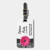 Pink Gerbera Daisy  Damask Floral Bagagelabel (Voorkant verticaal)