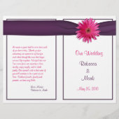 Pink Gerbera Daisy Eggplant Ribbon Wedding Program (Voorkant)