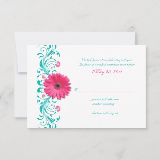 Pink Gerbera Daisy Floral Reply Kaart (Achterkant)