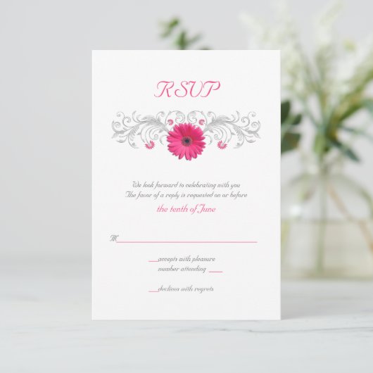 Pink Gerbera Daisy Floral Reply Kaart (Staand voorkant)
