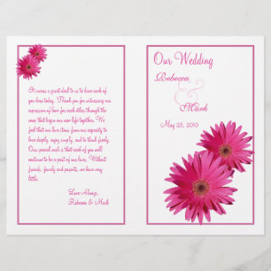 Pink Gerbera Daisy Flower Wedding Programme