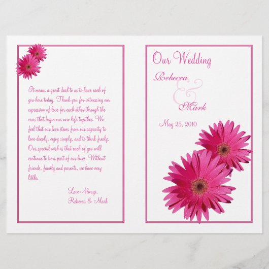 Pink Gerbera Daisy Flower Wedding Programme (Voorkant)