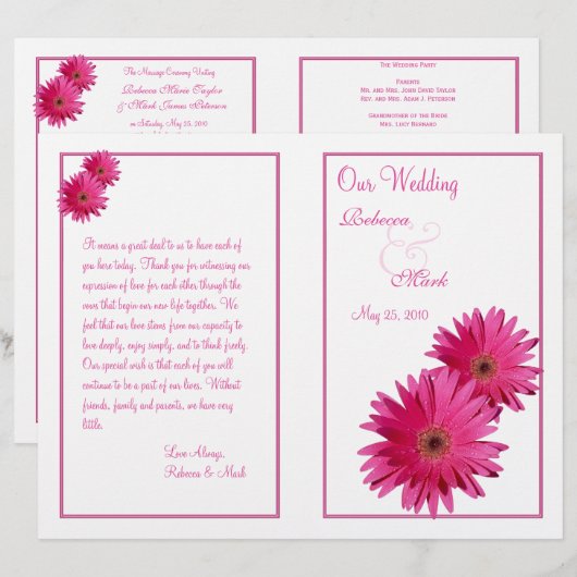 Pink Gerbera Daisy Flower Wedding Programme (Voorkant / Achterkant)
