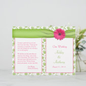 Pink Gerbera Daisy Green Floral Wedding Programme (Staand voorkant)