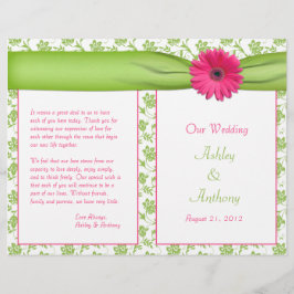Pink Gerbera Daisy Green Floral Wedding Programme