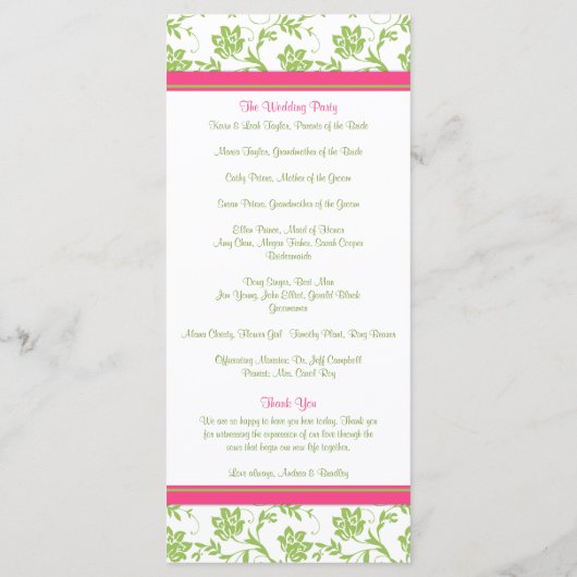 Pink Gerbera Daisy Green Floral Wedding Programme Programmakaart (Achterkant)