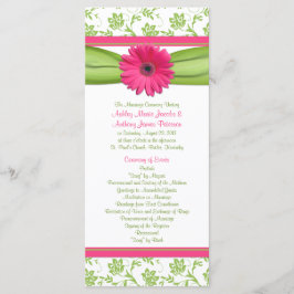 Pink Gerbera Daisy Green Floral Wedding Programme Programmakaart