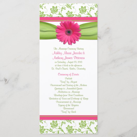 Pink Gerbera Daisy Green Floral Wedding Programme Programmakaart (Voorkant)