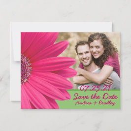 Pink Gerbera Daisy Green Photo Wedding Save The Date