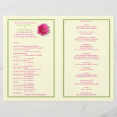 Pink Gerbera Daisy Green Ribbon Wedding Programme (Achterkant)