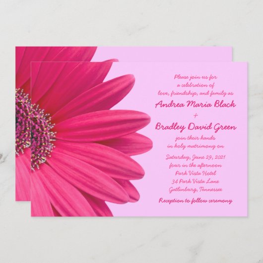 Pink Gerbera Daisy Lila Paars huwelijk uitnodiging (Voorkant / Achterkant)