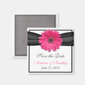 Pink Gerbera Daisy Monogram Wedding Magnet (Voorkant / Achterkant)