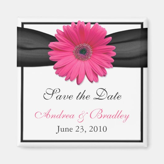 Pink Gerbera Daisy Monogram Wedding Magnet (Voorkant)