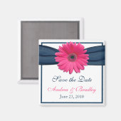 Pink Gerbera Daisy Monogram Wedding Magnet (Voorkant / Achterkant)