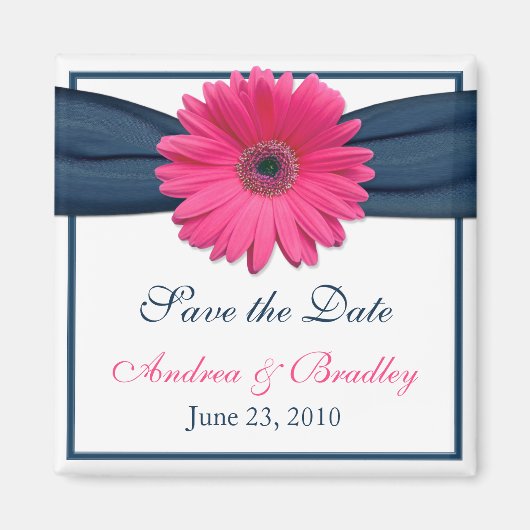 Pink Gerbera Daisy Monogram Wedding Magnet (Voorkant)