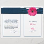 Pink Gerbera Daisy Navy Ribbon Wedding Programme (Voorkant)