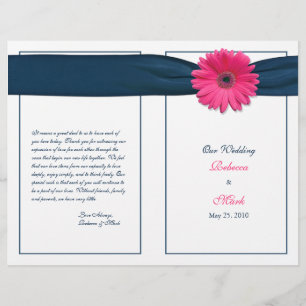 Pink Gerbera Daisy Navy Ribbon Wedding Programme