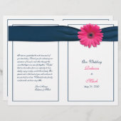 Pink Gerbera Daisy Navy Ribbon Wedding Programme (Voorkant / Achterkant)