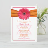 Pink Gerbera Daisy Oranje Ribbon Bat Mitzvah Kaart (Staand voorkant)