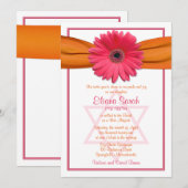Pink Gerbera Daisy Oranje Ribbon Bat Mitzvah Kaart (Voorkant / Achterkant)