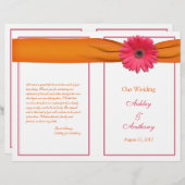 Pink Gerbera Daisy Oranje Ribbon Wedding Programme (Voorkant / Achterkant)