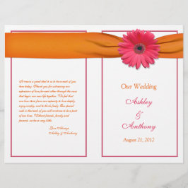 Pink Gerbera Daisy Oranje Ribbon Wedding Programme