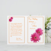 Pink Gerbera Daisy Oranje Wedding Programme (Staand voorkant)