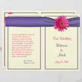 Pink Gerbera Daisy Paars Ribbon Wedding Programme (Voorkant / Achterkant)