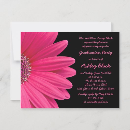 Pink Gerbera Daisy Photo Afstuderen Invitation Kaart (Achterkant)