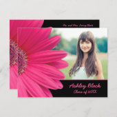 Pink Gerbera Daisy Photo Afstuderen Invitation Kaart (Voorkant / Achterkant)