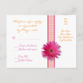 Pink Gerbera Daisy Plaid Ribbon RSVP Briefkaart (Achterkant)