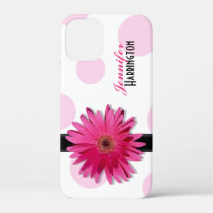 Pink Gerbera Daisy Polka Dot iPhone 12 Mini Hoesje