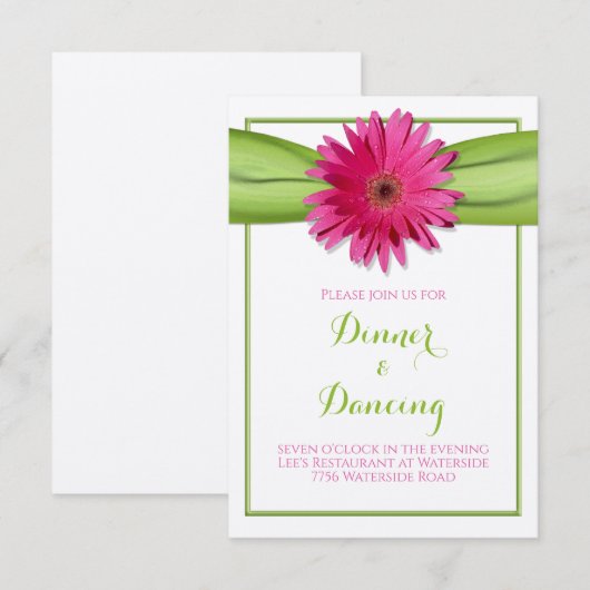 Pink Gerbera Daisy Receptie Kaart (Voorkant / Achterkant)