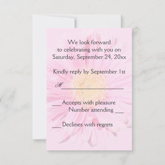 Pink Gerbera Daisy Reply Kaart (Achterkant)