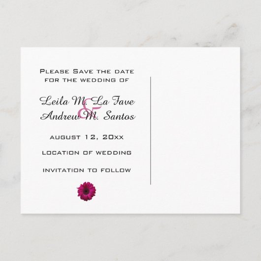 Pink Gerbera Daisy Save the Date Briefkaart (Achterkant)