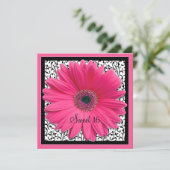 Pink Gerbera Daisy Sweet 16 Birthday Invitation Kaart (Staand voorkant)