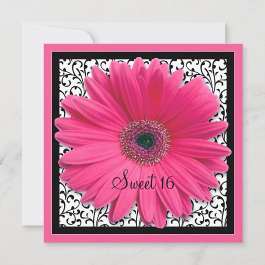Pink Gerbera Daisy Sweet 16 Birthday Invitation Kaart (Voorkant)