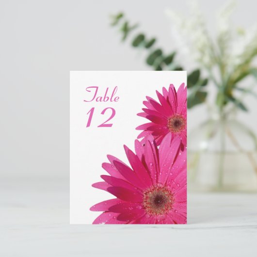 Pink Gerbera Daisy Table Number Card Briefkaart (Staand voorkant)