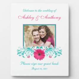 Pink Gerbera Daisy Turquoise Floral Wedding Foto Fotoplaat