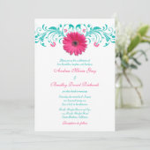 Pink Gerbera Daisy Turquoise Floral Wedding Kaart (Staand voorkant)