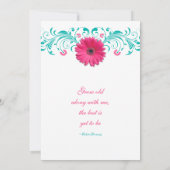 Pink Gerbera Daisy Turquoise Floral Wedding Kaart (Achterkant)