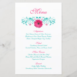 Pink Gerbera Daisy Wedding Menu Kaart