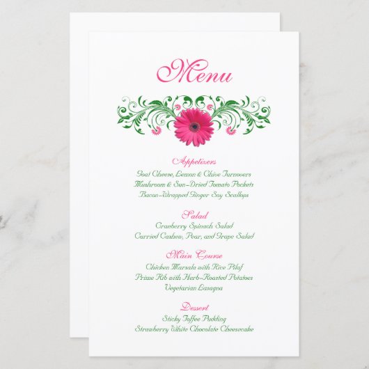 Pink Gerbera Daisy Wedding Menu Kaart (Voorkant / Achterkant)