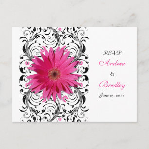 Pink Gerbera Daisy Wedding RSVP Reageer Briefkaart