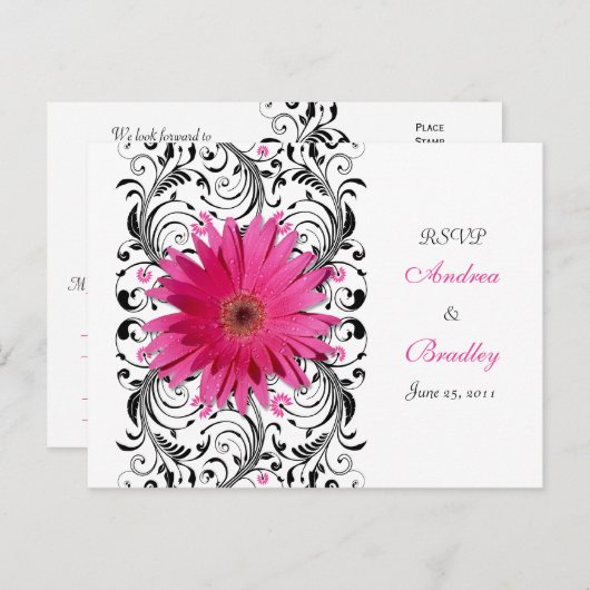 Pink Gerbera Daisy Wedding RSVP Reageer Briefkaart (Voorkant / Achterkant)